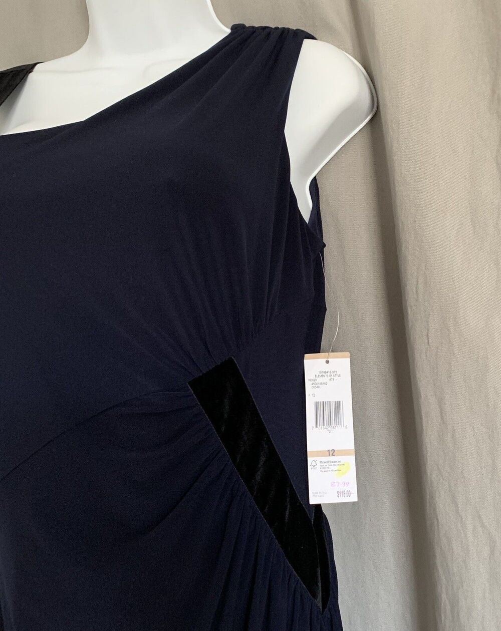 NINE WEST Indigo Blue Sheath Velvet Velour Sleeveless Dress Women's Size 12 NWT - Picture 5 of 12